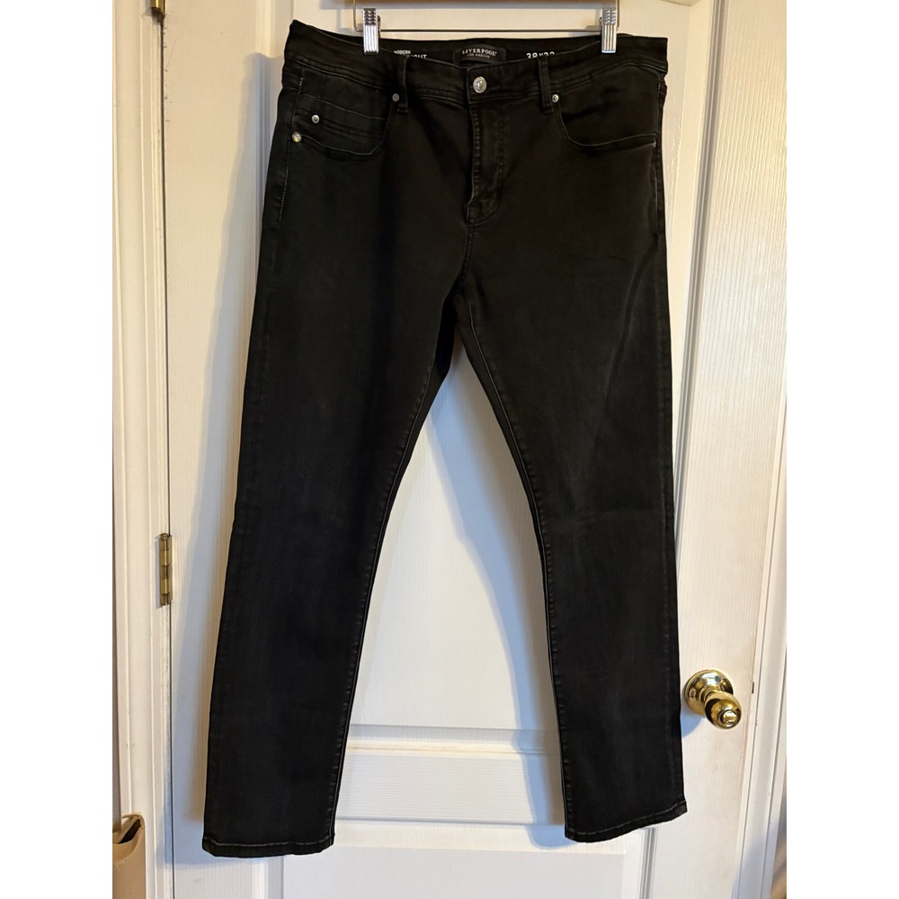 Liverpool Los Angeles Mens Modern Straight Black Denim Jeans 38x32 Basic Casual